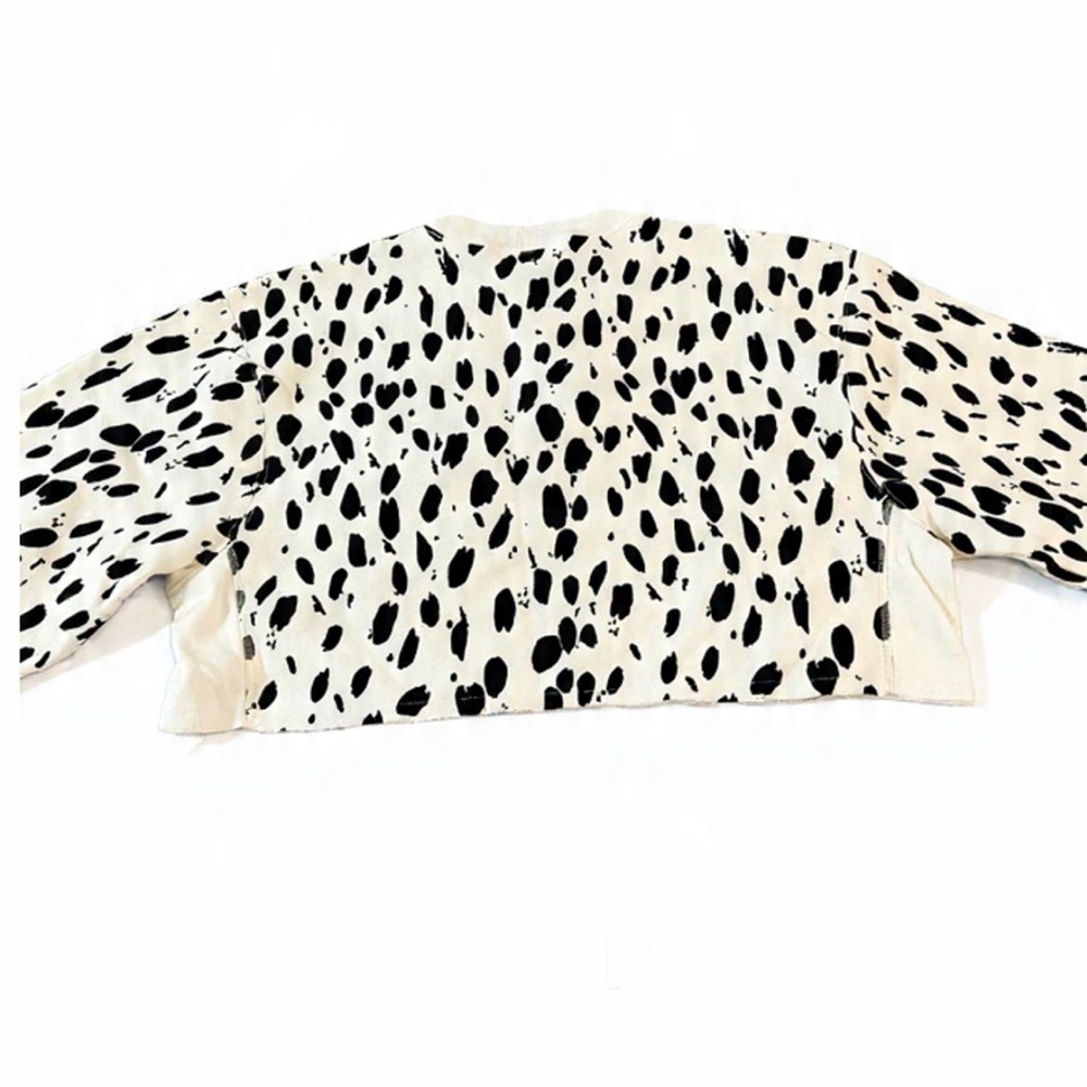 NWOT Champion Cow Print Cropped Raw Edge Crewneck Sweater Sz M - Picture 5 of 6